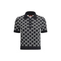 Gucci Black 100% Wool GG Jacquard Polo Top – Slim Fit, Ribbed Collar