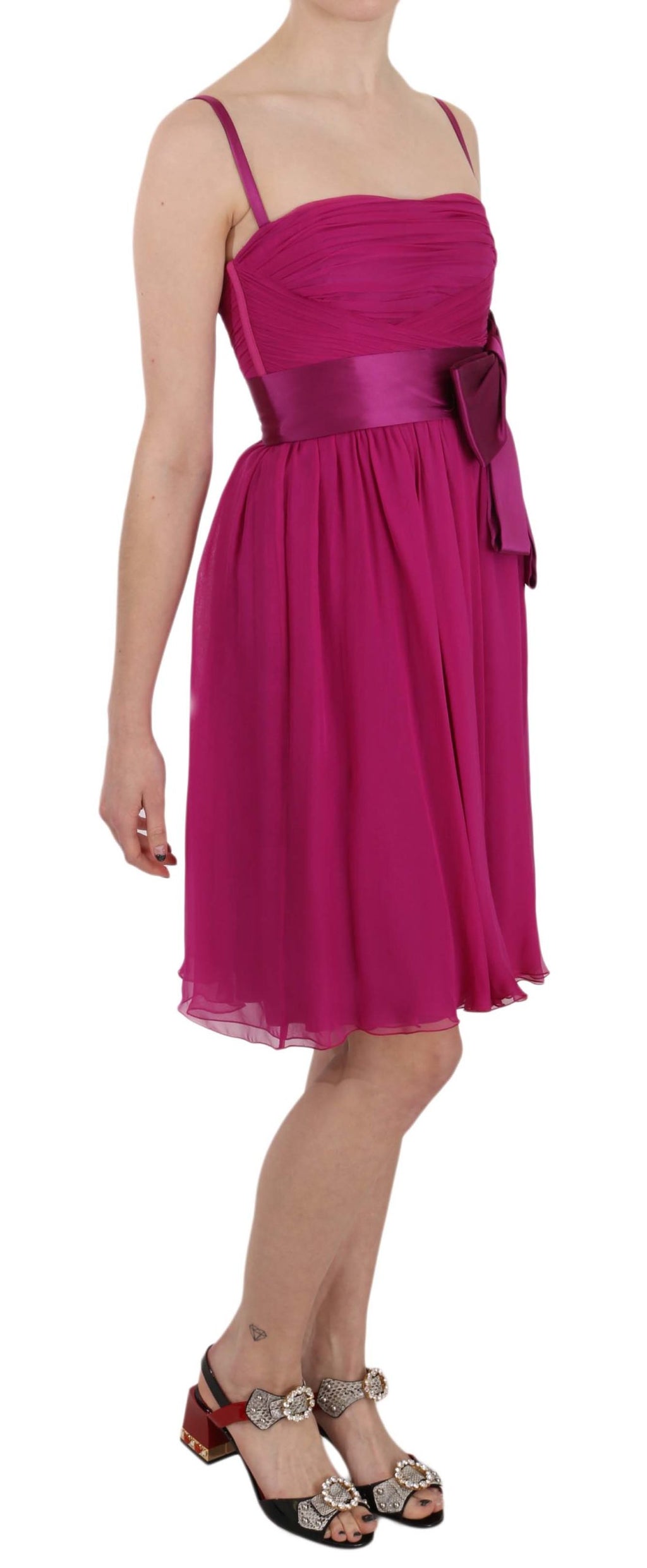 Dolce & Gabbana Fuchsia Silk Bow Sleeveless Dress