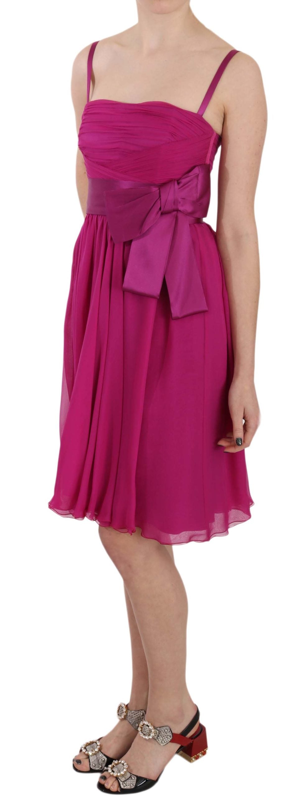 Dolce & Gabbana Fuchsia Silk Bow Sleeveless Dress
