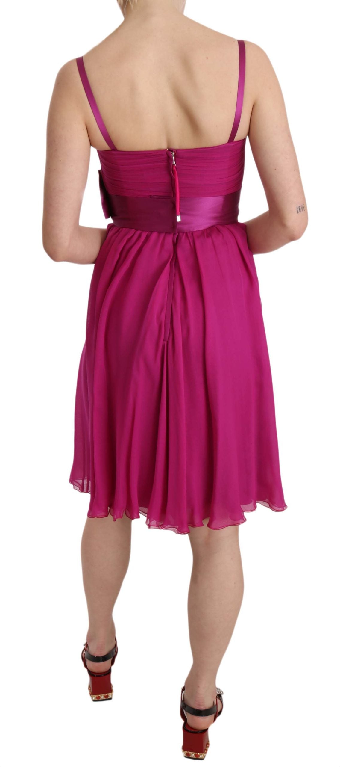 Dolce & Gabbana Fuchsia Silk Bow Sleeveless Dress