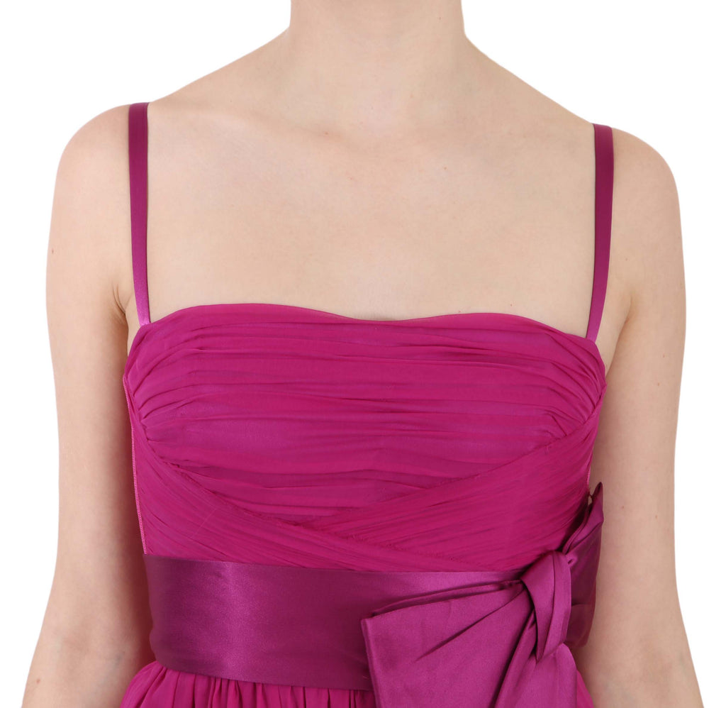 Dolce & Gabbana Fuchsia Silk Bow Sleeveless Dress