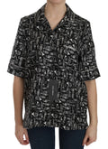 Dolce & Gabbana Black 100% Silk Instrument Print Top – Collared, Logo Detail, Italian