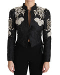 Dolce & Gabbana Black Jacquard Crystal-Embellished Floral Blazer – Sicilian Pattern, Silk Lining, Hand-Stitched, Italian