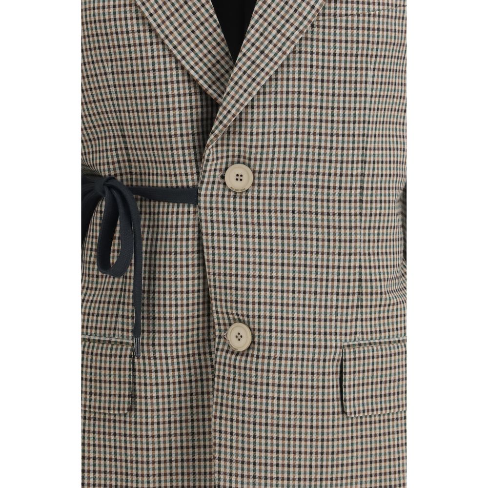 Balenciaga Multicolored 100% Lyocell Vichy Blazer – Single-Button, Side Drawstrings