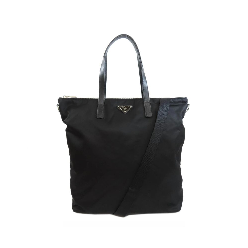 Prada Black Nylon Tote Bag – Prada Logo, Top Zip, Detachable Strap, 43x25x15 cm, Romania