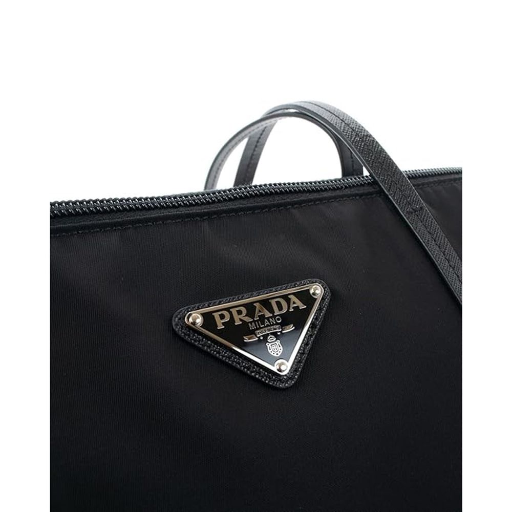 Prada Black Nylon Tote Bag – Prada Logo, Top Zip, Detachable Strap, 43x25x15 cm, Romania