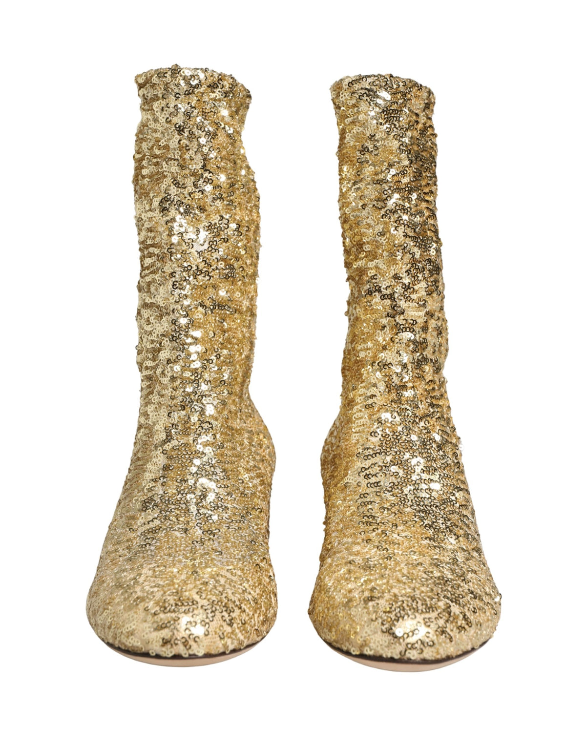 Dolce & Gabbana Gold Sequin Stretch Ankle Boots – Polyester-Elastane, Leather Sole, Logo, Italian