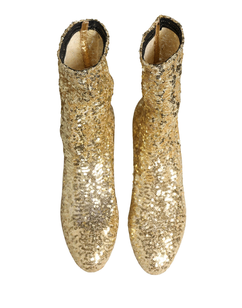 Dolce & Gabbana Gold Sequin Stretch Ankle Boots – Polyester-Elastane, Leather Sole, Logo, Italian