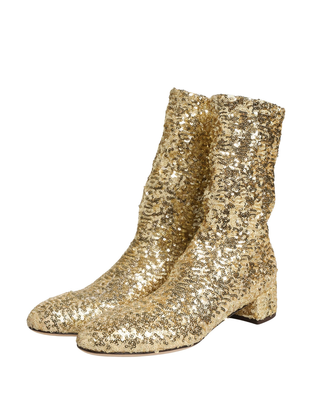 Dolce & Gabbana Gold Sequin Stretch Ankle Boots – Polyester-Elastane, Leather Sole, Logo, Italian