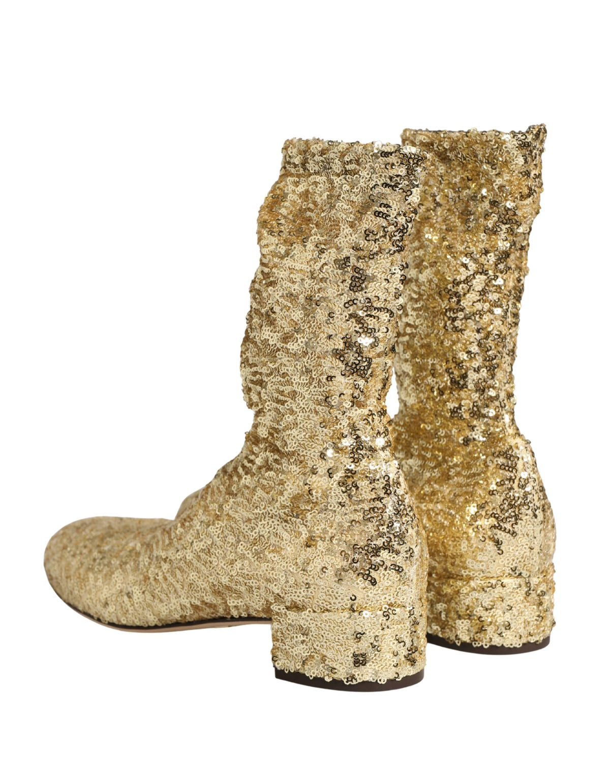 Dolce & Gabbana Gold Sequin Stretch Ankle Boots – Polyester-Elastane, Leather Sole, Logo, Italian