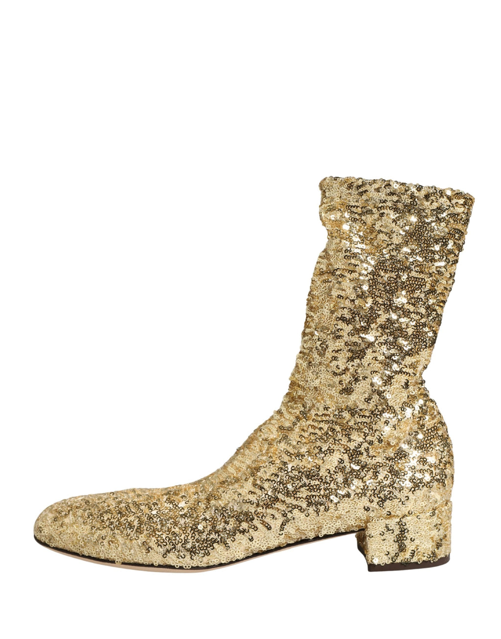Dolce & Gabbana Gold Sequin Stretch Ankle Boots – Polyester-Elastane, Leather Sole, Logo, Italian
