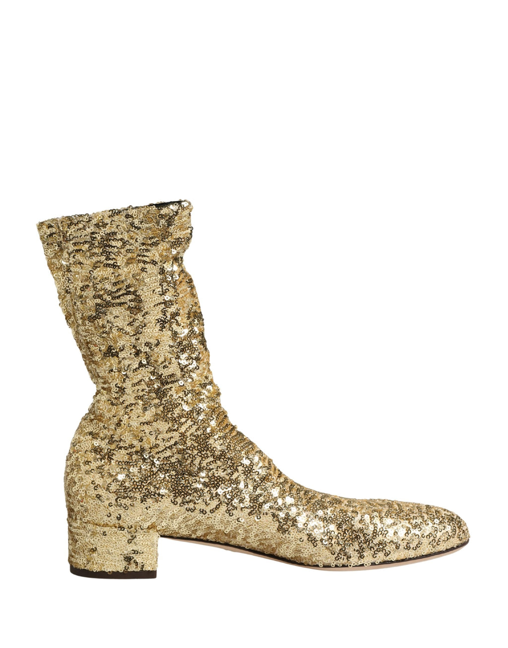 Dolce & Gabbana Gold Sequin Stretch Ankle Boots – Polyester-Elastane, Leather Sole, Logo, Italian
