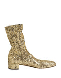 Dolce & Gabbana Gold Sequin Stretch Ankle Boots – Polyester-Elastane, Leather Sole, Logo, Italian