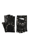 Dolce & Gabbana Black Leather Short Gloves – Fingerless, Logo, 100% Genuine Leather, Women's, Italian