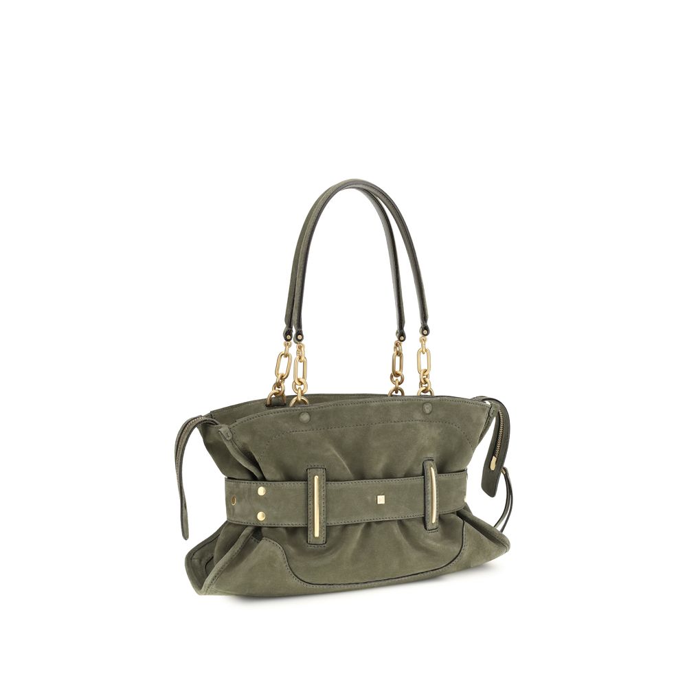 Balmain Two-Tone Calfskin Suede Bag – 'Anthem', PB Buckle, Chain Handle, Gold Zipper, 24x38x10 cm