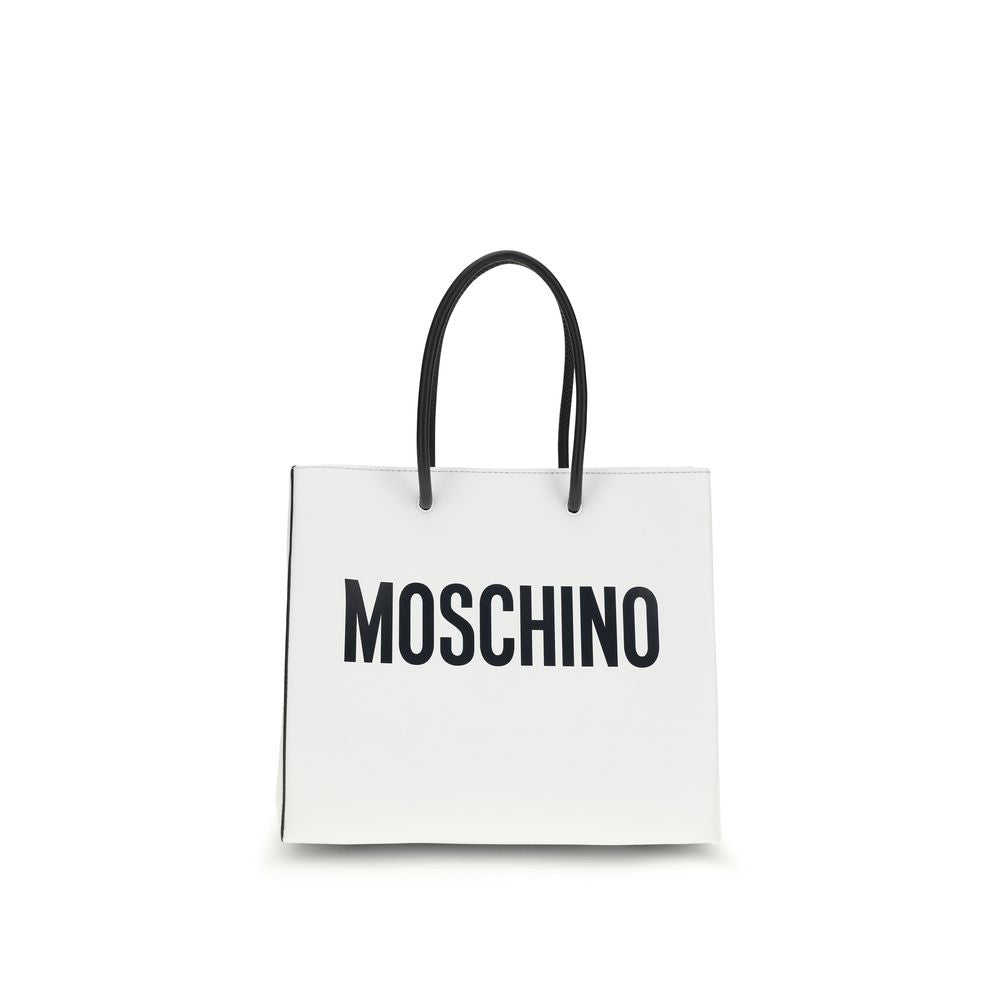 Moschino White Leather Bag – Embossed Logo, 42x35x18,5 cm, Italian, Women's