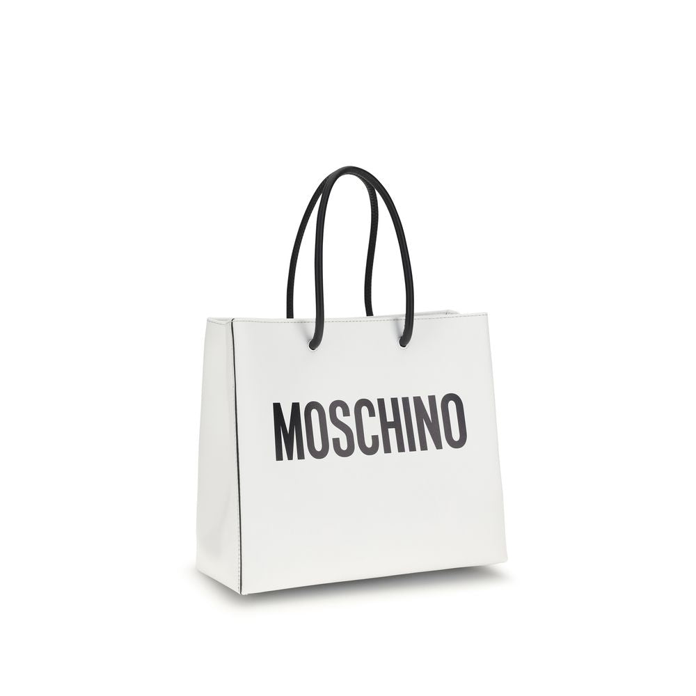 Moschino White Leather Bag – Embossed Logo, 42x35x18,5 cm, Italian, Women's