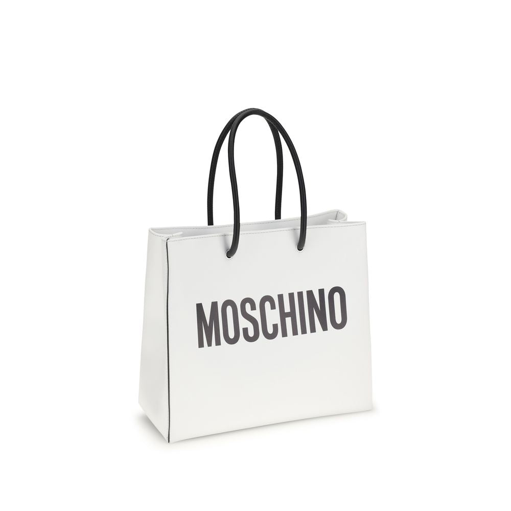 Moschino White Leather Bag – Embossed Logo, 42x35x18,5 cm, Italian, Women's