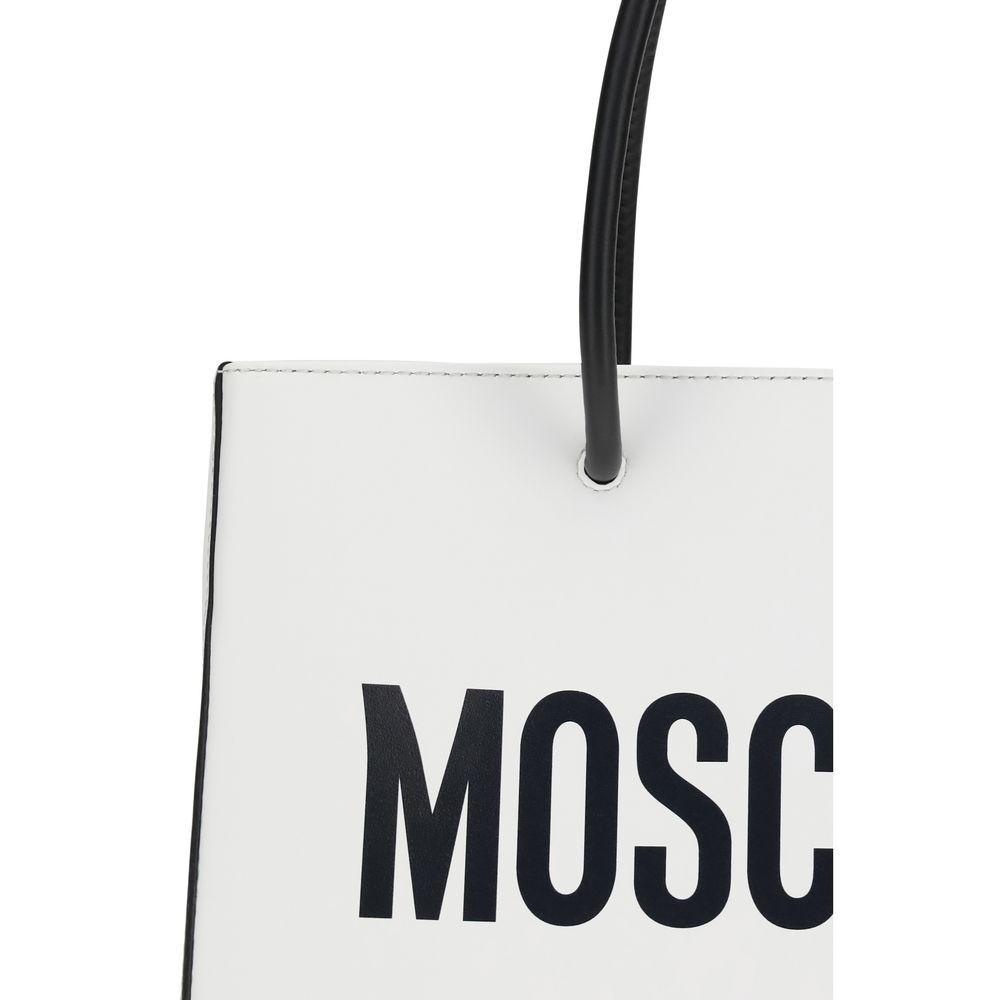 Moschino White Leather Bag – Embossed Logo, 42x35x18,5 cm, Italian, Women's