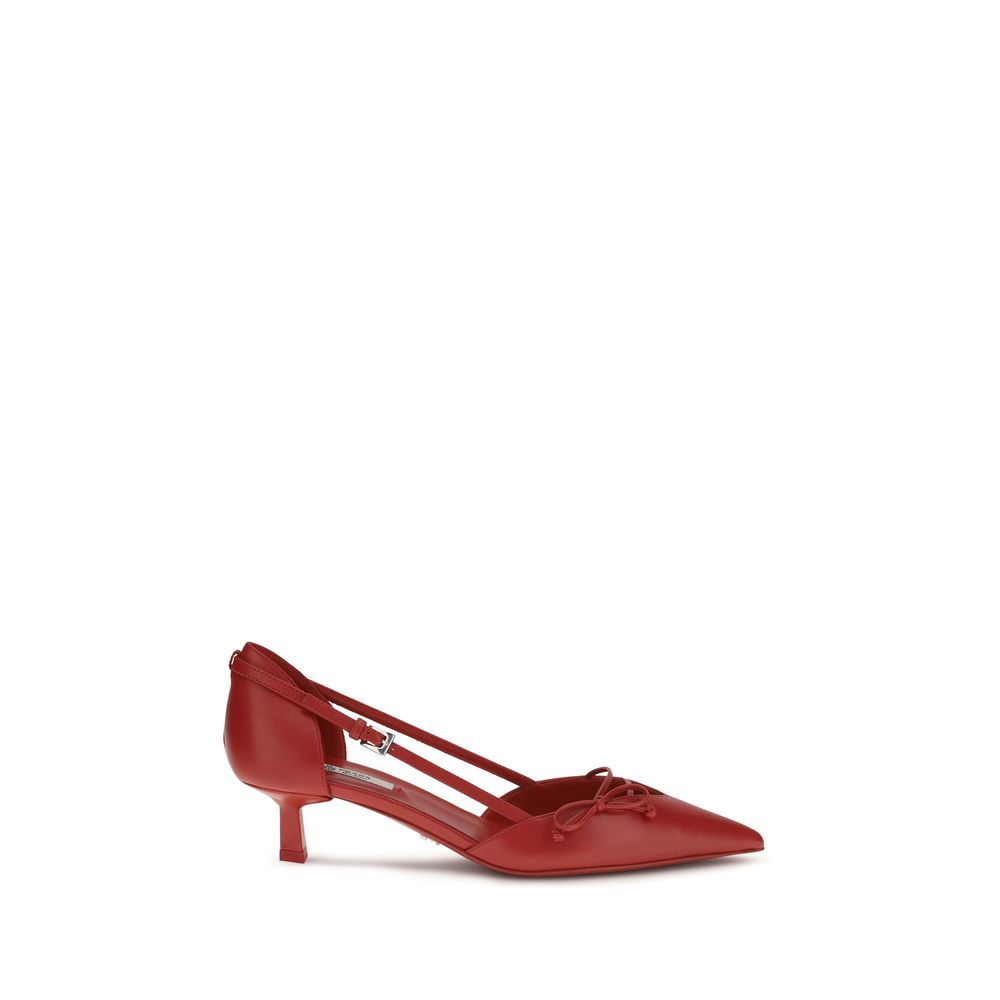 Prada Red Goatskin High-Heel Pumps – Bow, Metal Buckle, Kitten Heel, SS26, Italian