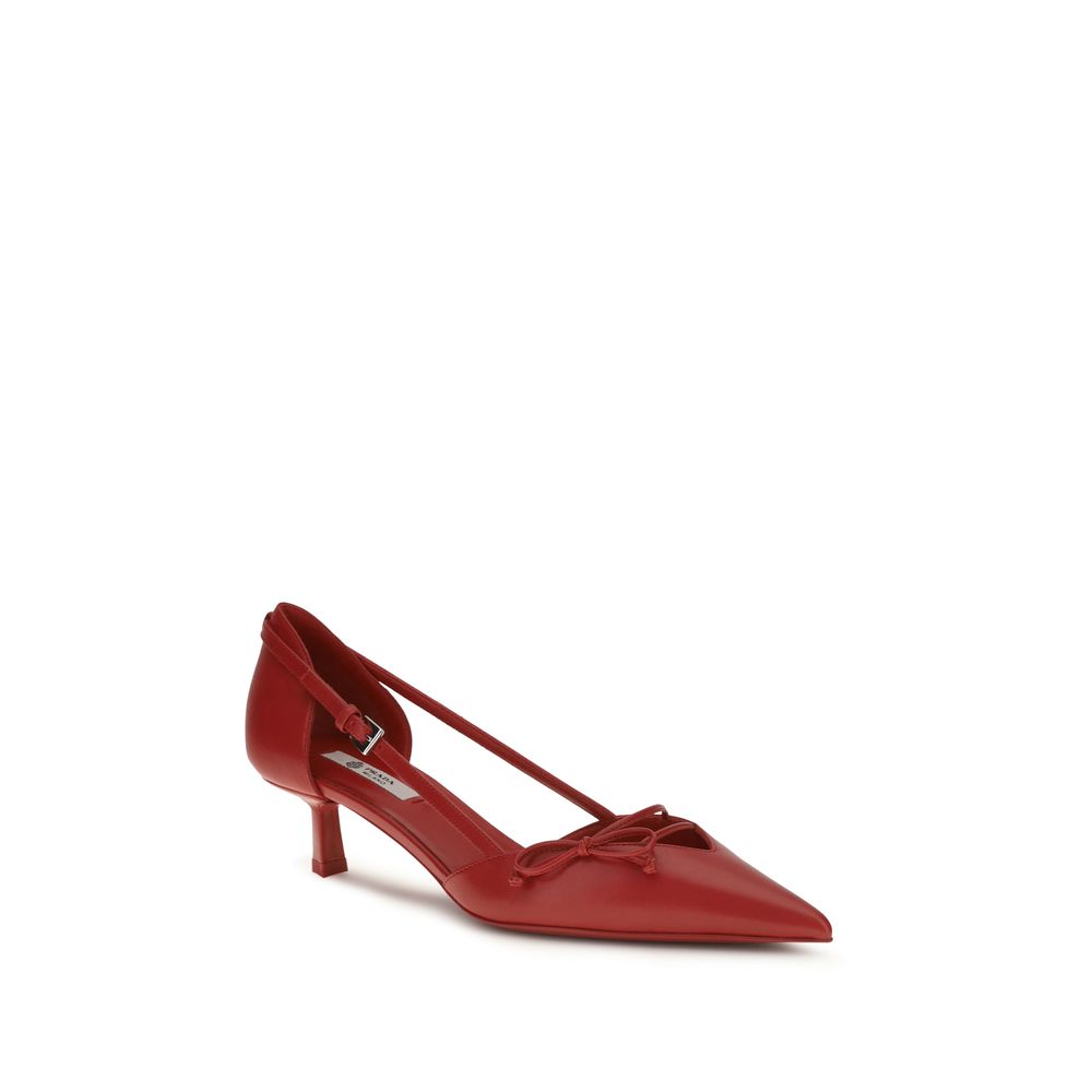 Prada Red Goatskin High-Heel Pumps – Bow, Metal Buckle, Kitten Heel, SS26, Italian