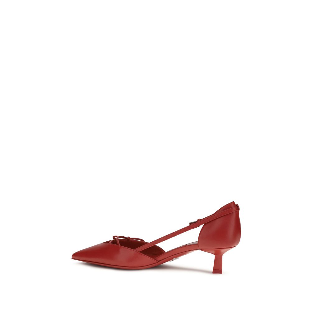 Prada Red Goatskin High-Heel Pumps – Bow, Metal Buckle, Kitten Heel, SS26, Italian