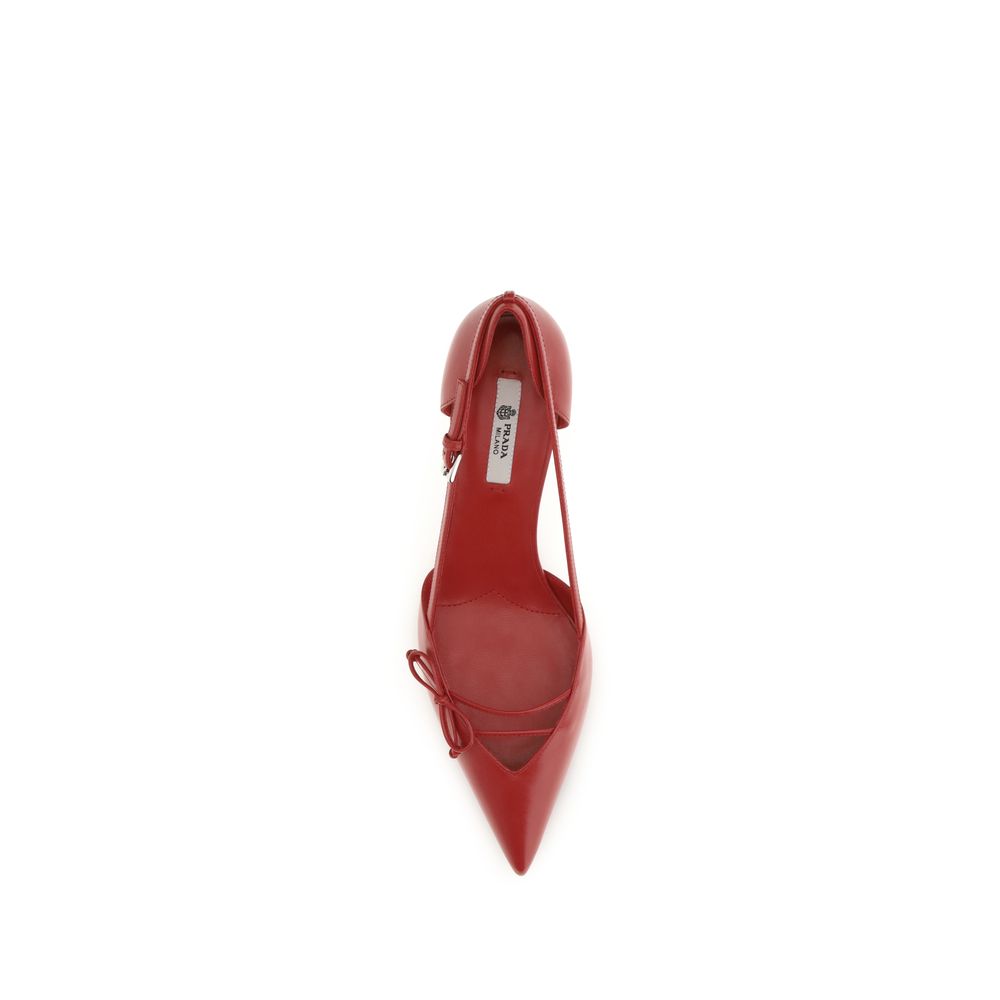 Prada Red Goatskin High-Heel Pumps – Bow, Metal Buckle, Kitten Heel, SS26, Italian