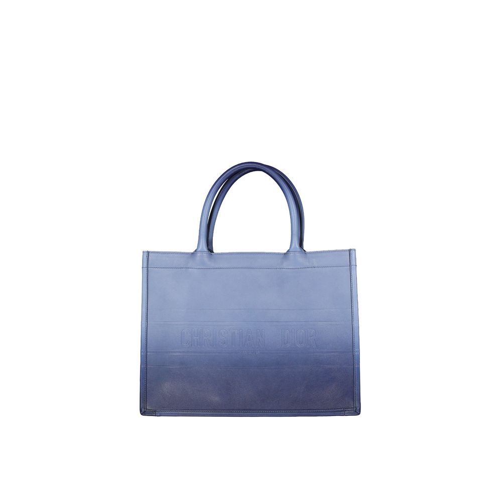 Dior Blue Calfskin Tote Bag – Two Main Handles, Embossed Logo, 36x27x15 cm, Italian, Women's
