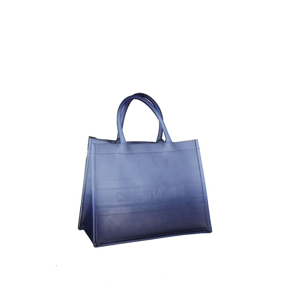 Dior Blue Calfskin Tote Bag – Two Main Handles, Embossed Logo, 36x27x15 cm, Italian, Women's