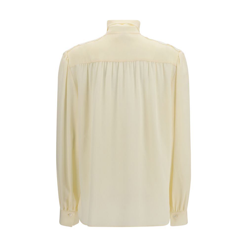 Chloé Beige 100% Polyester Blouse – Bow Neck, Embroidered Shoulder Pads, AW26