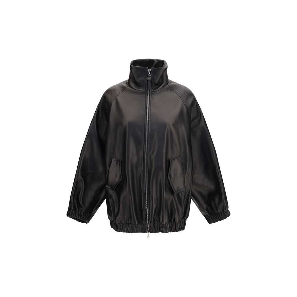 Brunello Cucinelli Black Lamb Ovis Aries Leather Jacket
