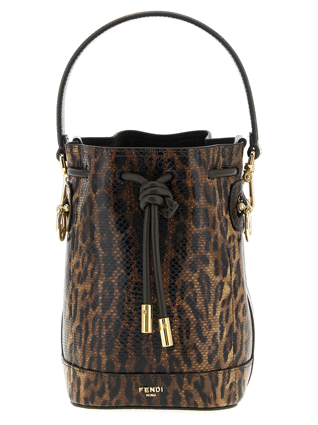 Fendi Brown Karung Snakeskin Mini Bucket Bag – 'Mon Trésor', Drawstring Closure, Gold Metal, Italian