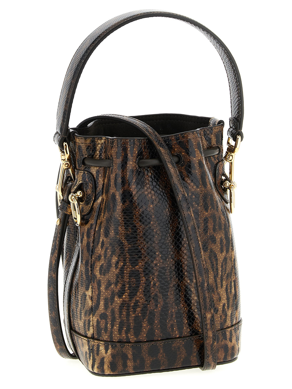 Fendi Brown Karung Snakeskin Mini Bucket Bag – 'Mon Trésor', Drawstring Closure, Gold Metal, Italian