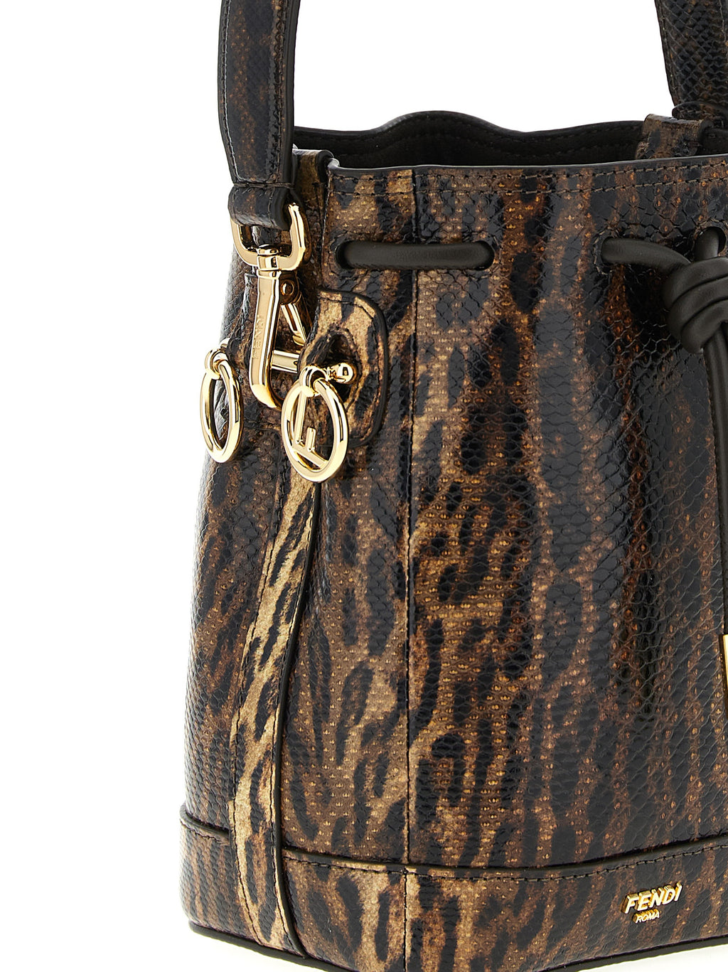 Fendi Brown Karung Snakeskin Mini Bucket Bag – 'Mon Trésor', Drawstring Closure, Gold Metal, Italian