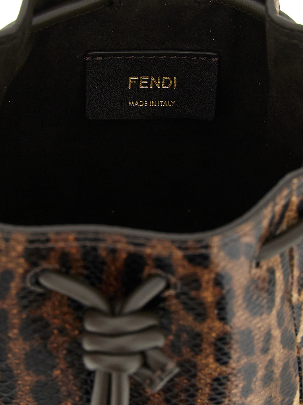 Fendi Brown Karung Snakeskin Mini Bucket Bag – 'Mon Trésor', Drawstring Closure, Gold Metal, Italian