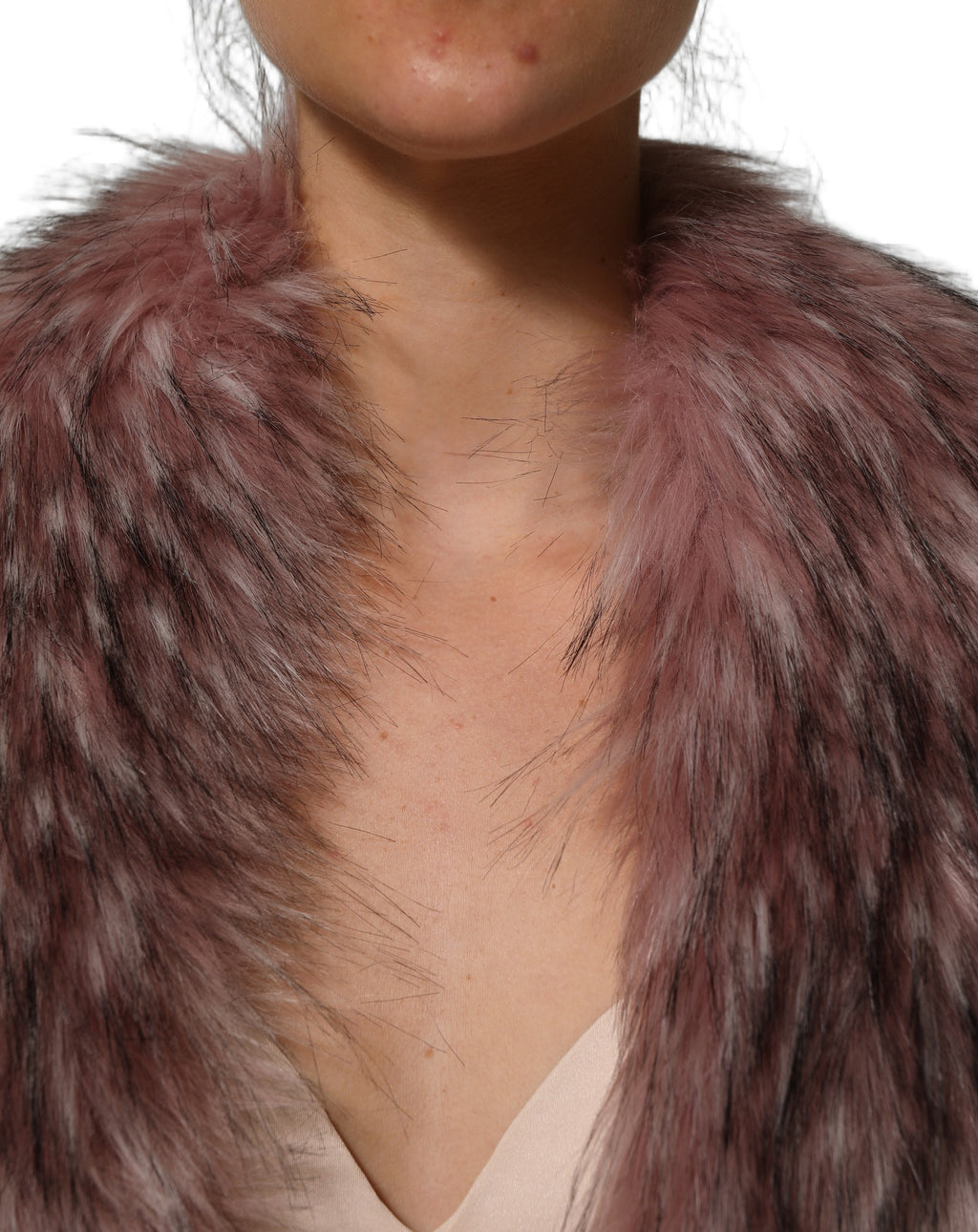 Dolce & Gabbana Pink 85% Acrylic Faux Fur Shrug Vest Top – Front Tie, Italian