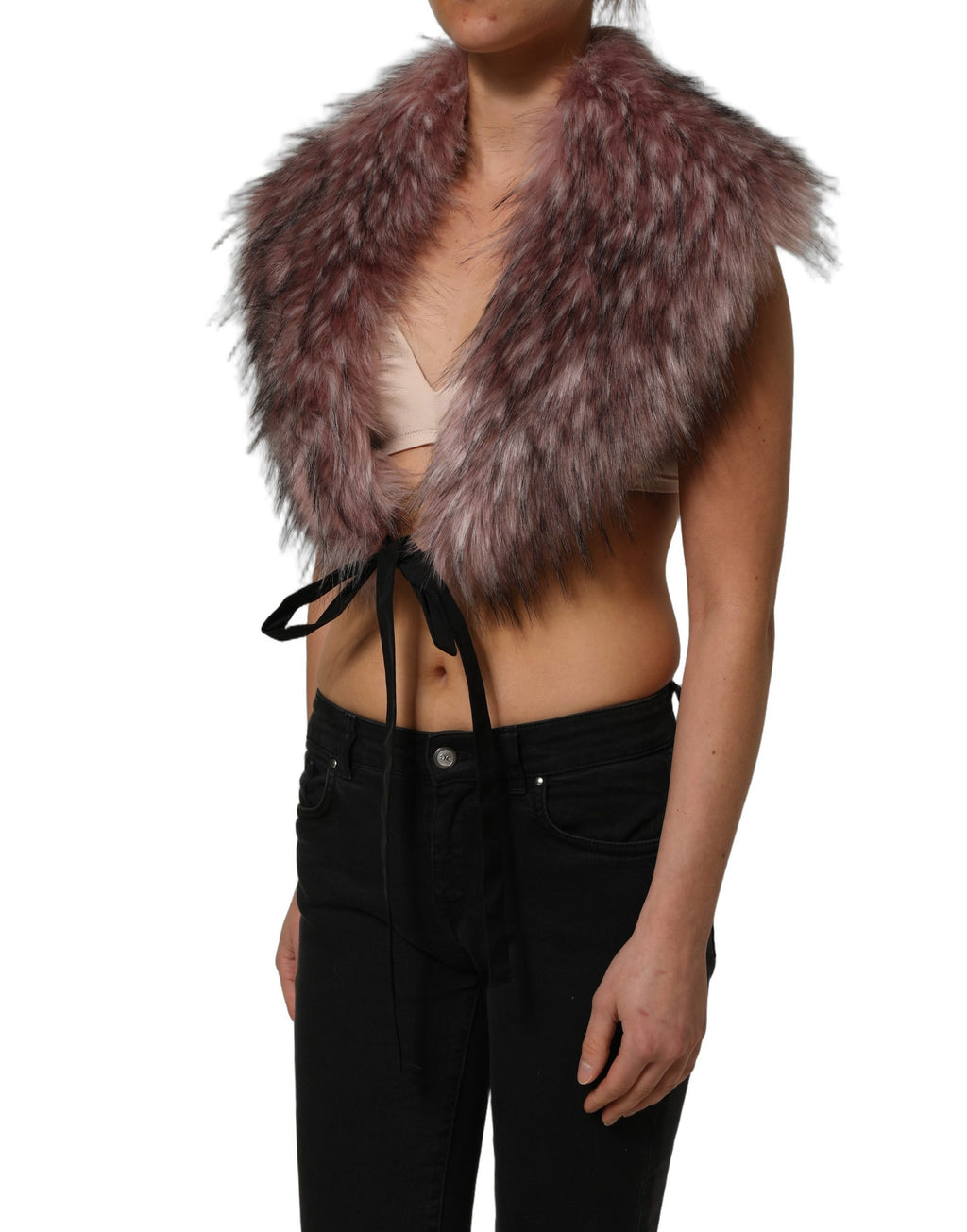 Dolce & Gabbana Pink 85% Acrylic Faux Fur Shrug Vest Top – Front Tie, Italian