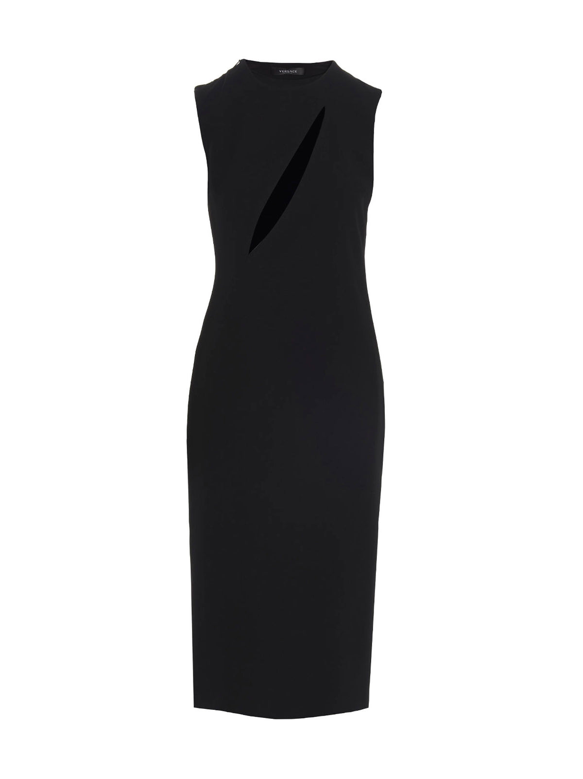 Versace Black 74% Acetate Midi Dress – Cut-Out Details, Side Slits, Italian