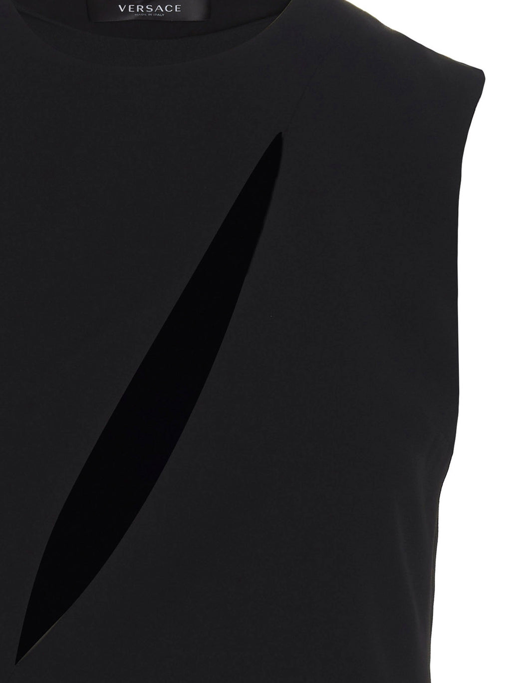 Versace Black 74% Acetate Midi Dress – Cut-Out Details, Side Slits, Italian
