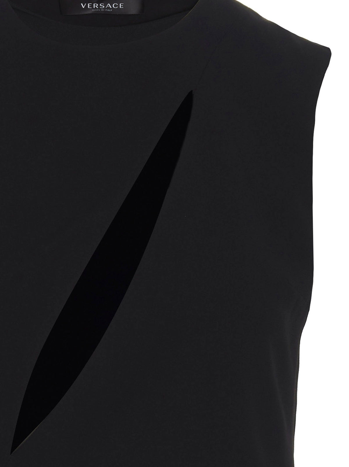 Versace Black 74% Acetate Midi Dress – Cut-Out Details, Side Slits, Italian