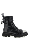 Moschino Black Calfskin Combat Lace-Up Boots - Metal Logo, Round Toe, Rubber Sole, Italian