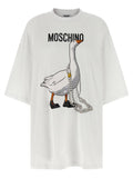 Moschino White 100% Cotton T-Shirt Mini Dress – “Goose” Print, Loose Fit, Portuguese