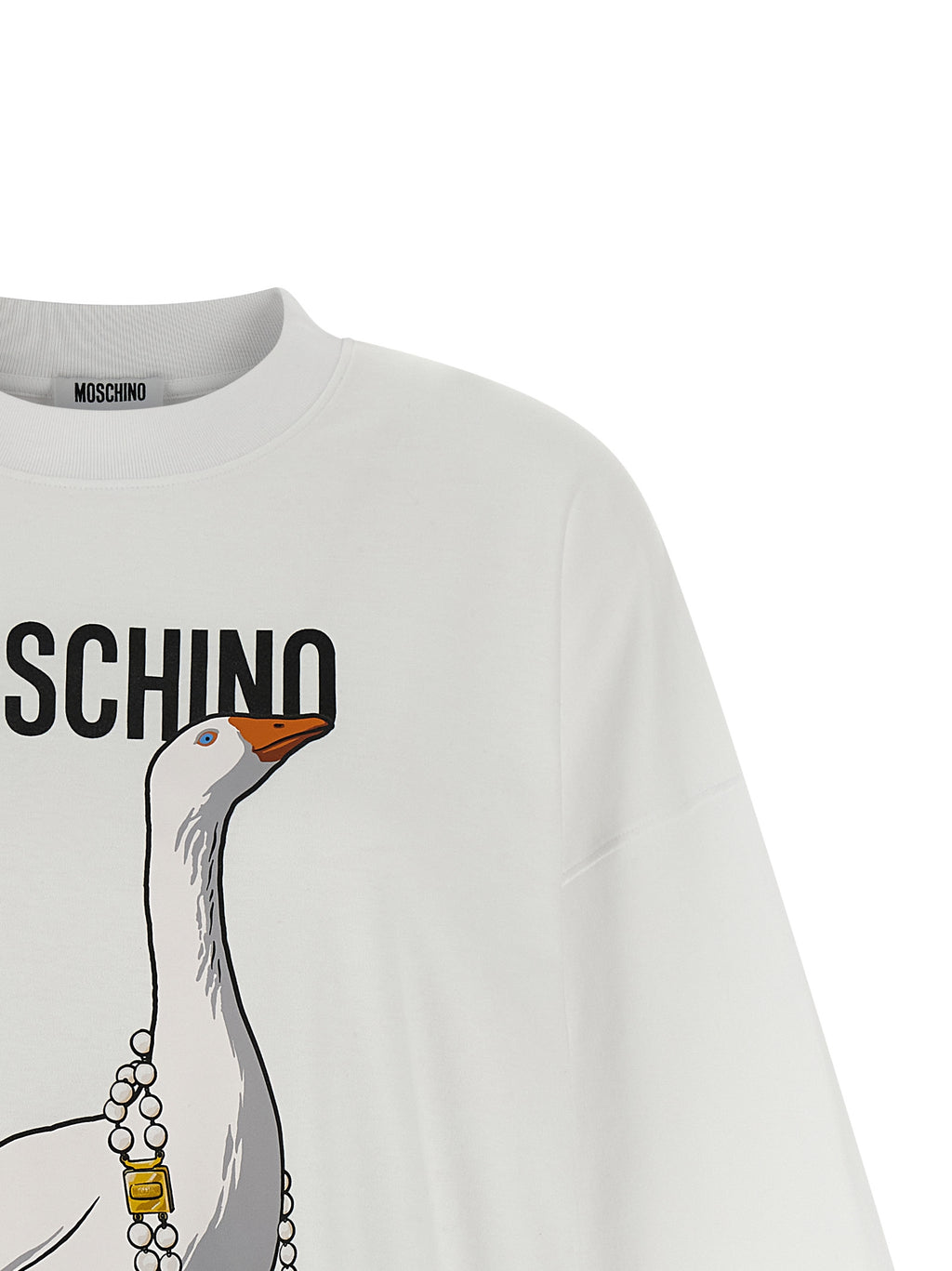 Moschino White 100% Cotton T-Shirt Mini Dress – “Goose” Print, Loose Fit, Portuguese
