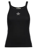 Fendi Black 94% Cotton Ribbed Tank Top – Front Logo Embroidery, Sleeveless, Italian