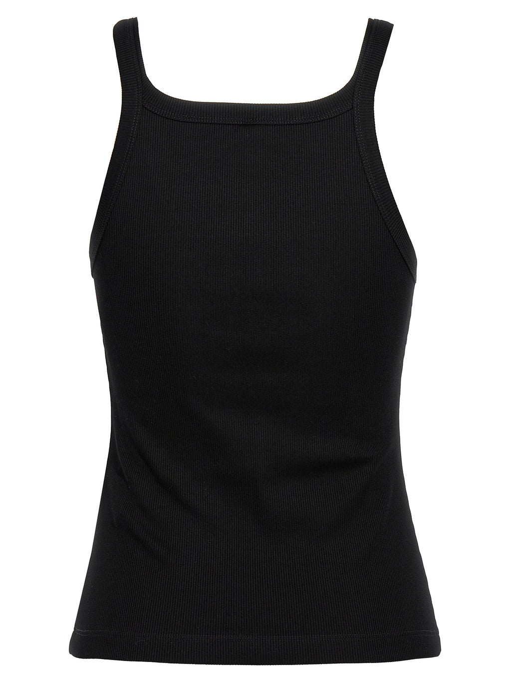 Fendi Black 94% Cotton Ribbed Tank Top – Front Logo Embroidery, Sleeveless, Italian