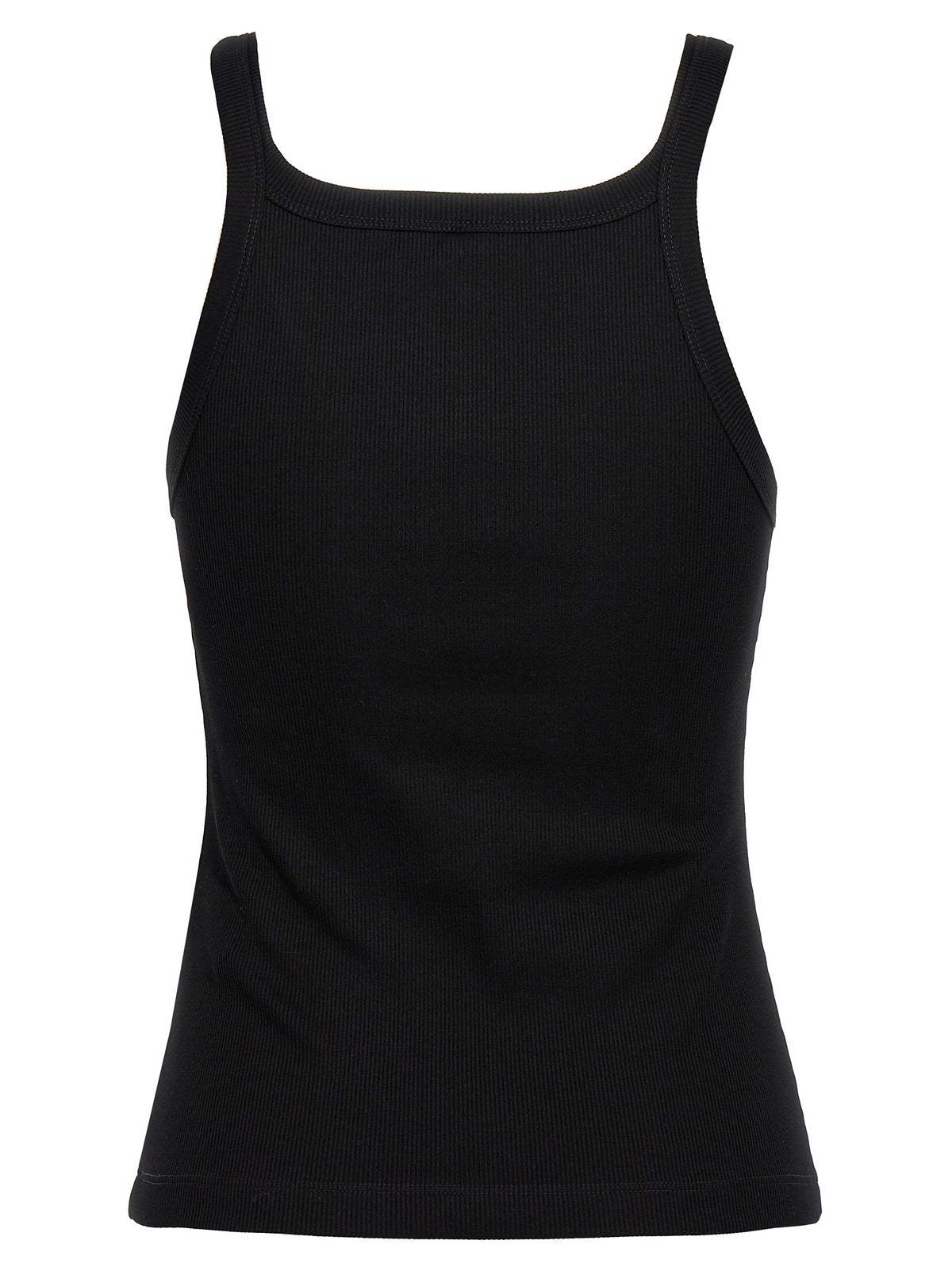 Fendi Black 94% Cotton Ribbed Tank Top – Front Logo Embroidery, Sleeveless, Italian