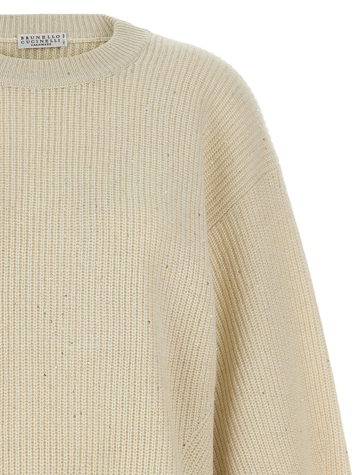 Brunello Cucinelli White Cashmere-Wool Cardigan – With Sequin Appliqué