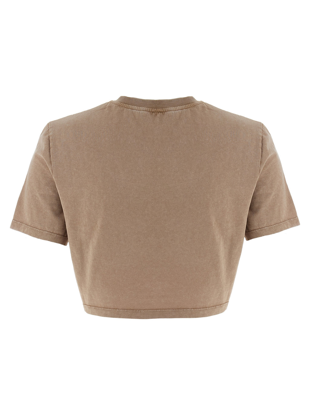 Fendi Brown 100% Cotton Cropped T-Shirt – 3D “Fendi Roma” Embroidery, Vintage Effect, Italian