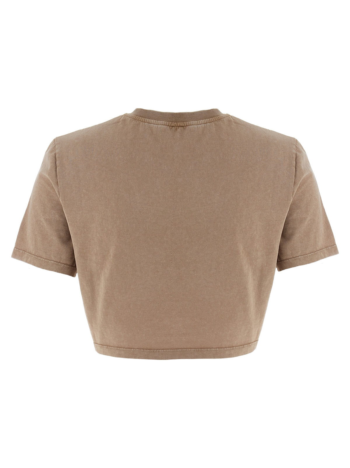 Fendi Brown 100% Cotton Cropped T-Shirt – 3D “Fendi Roma” Embroidery, Vintage Effect, Italian