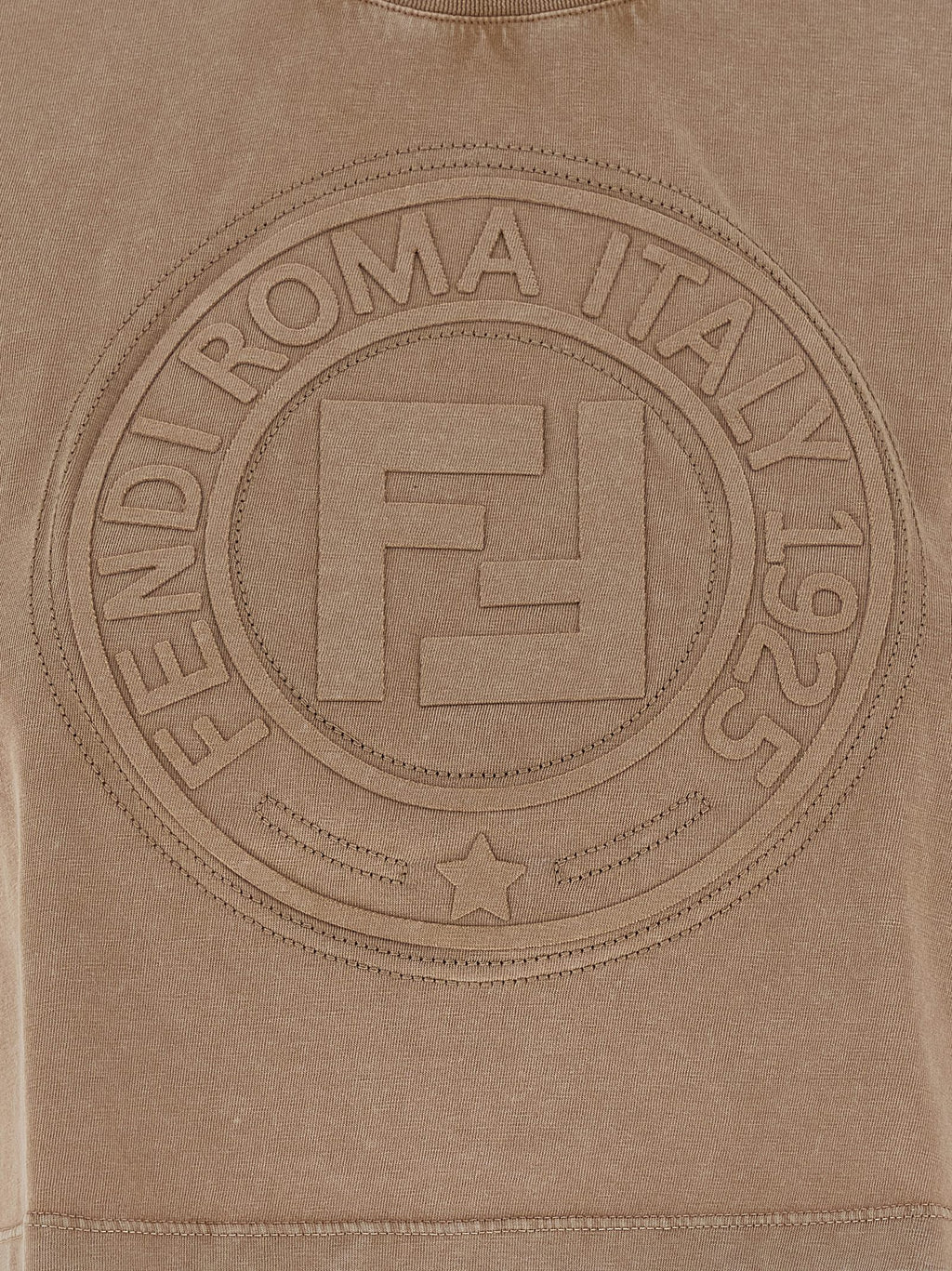 Fendi Brown 100% Cotton Cropped T-Shirt – 3D “Fendi Roma” Embroidery, Vintage Effect, Italian